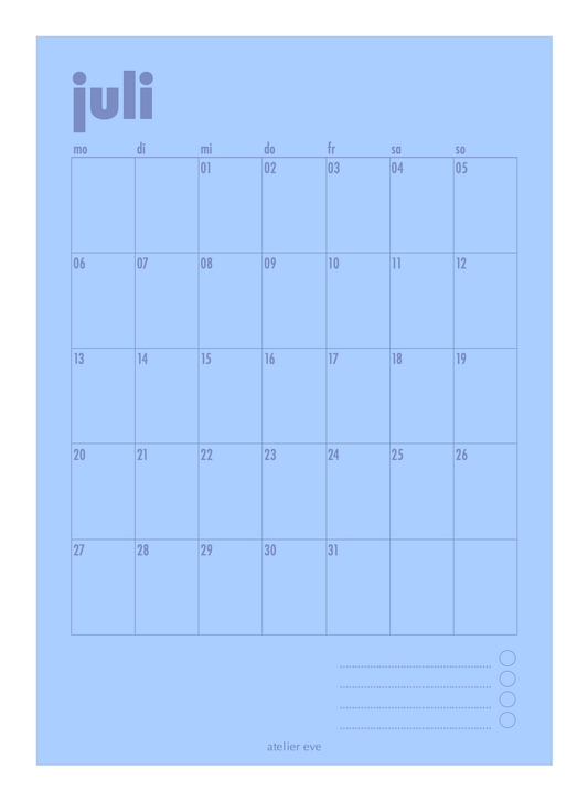 Poster Kalender Juli Blau