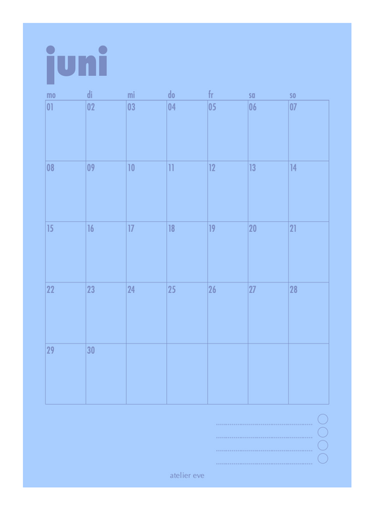 Poster Kalender Juni Blau