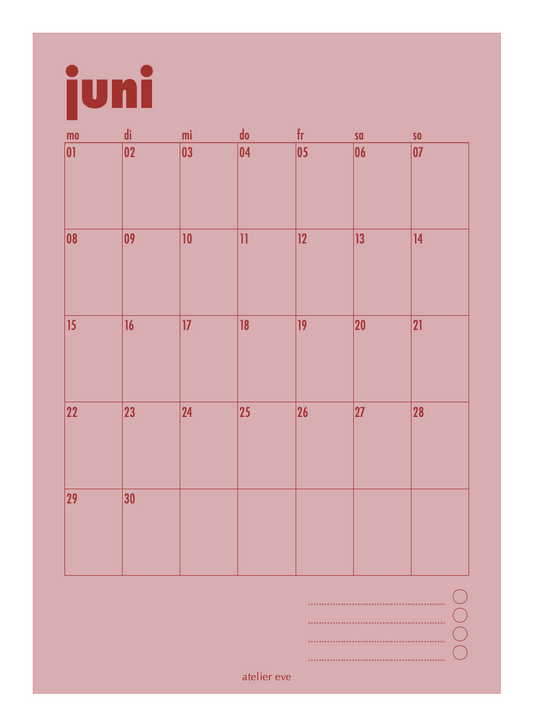 Poster Kalender Juni Rosa