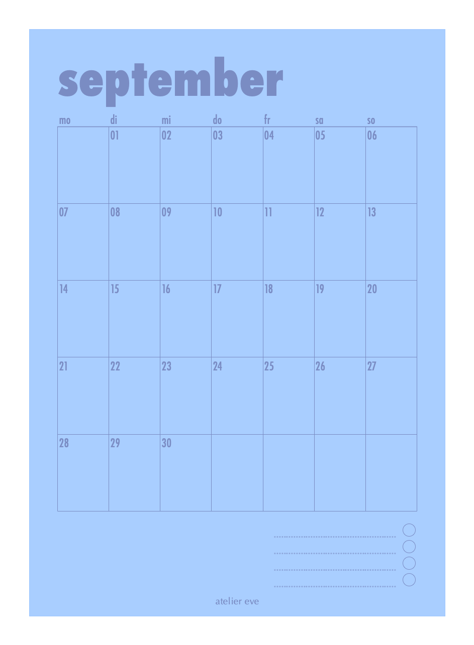 Poster Kalender September Blau