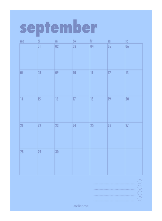 Poster Kalender September Blau